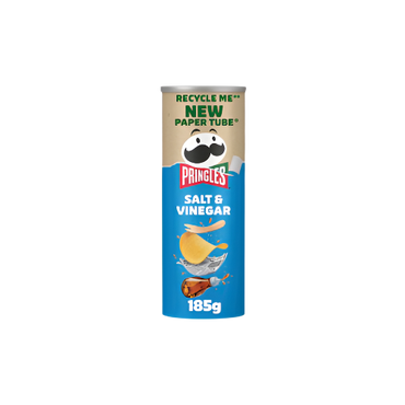 Pringles Salt & Vinegar Sharing Crisps 185g – Tangy and Crispy Potato Chips